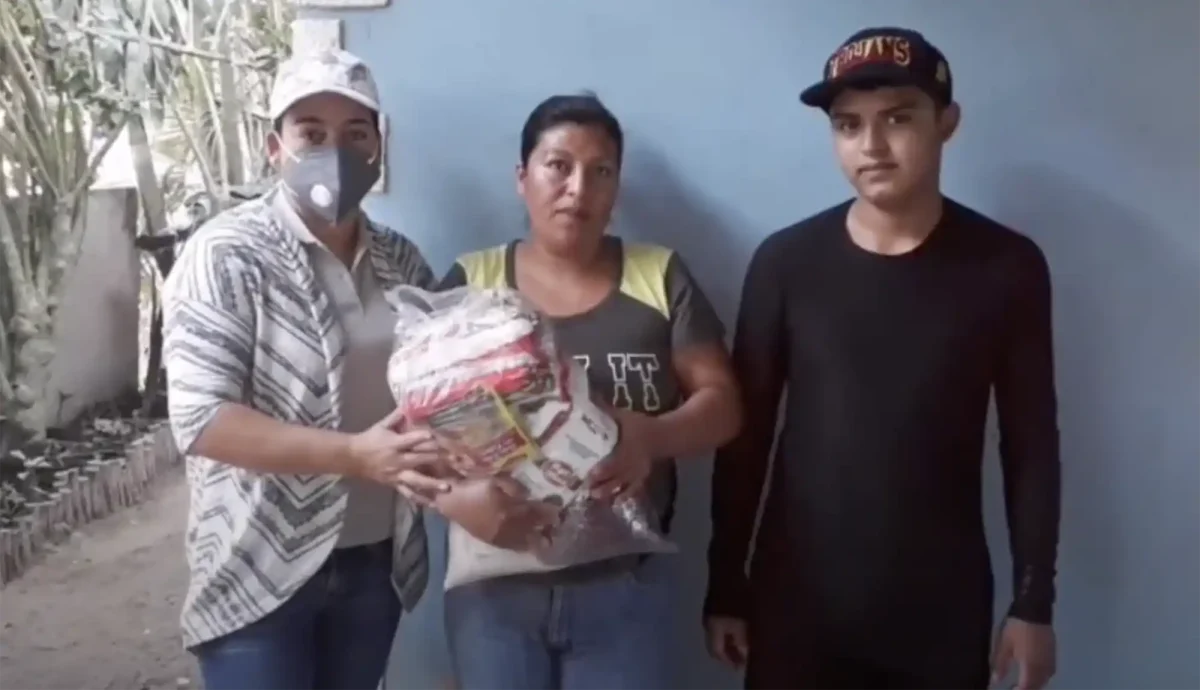 family with food bag