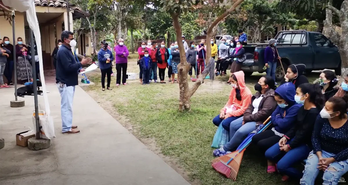 large gathering outside for school startup