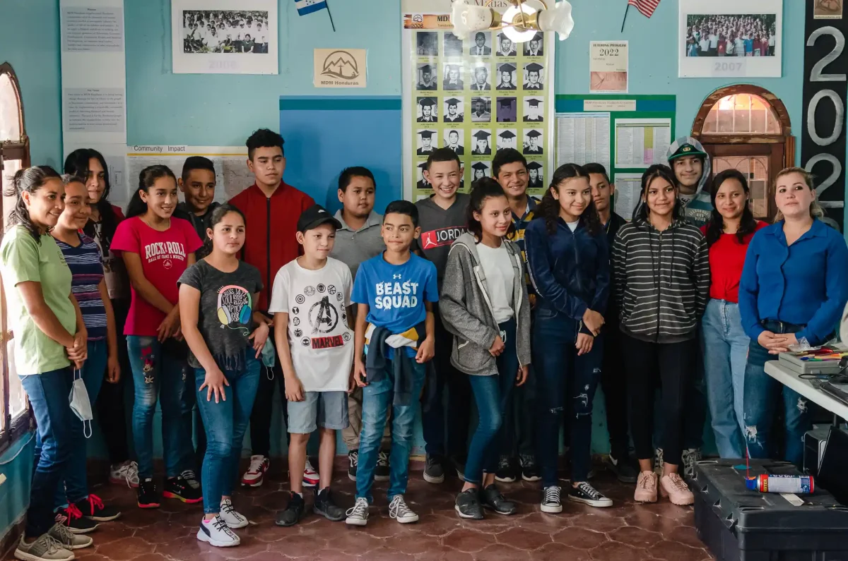 large group of students posing for picture