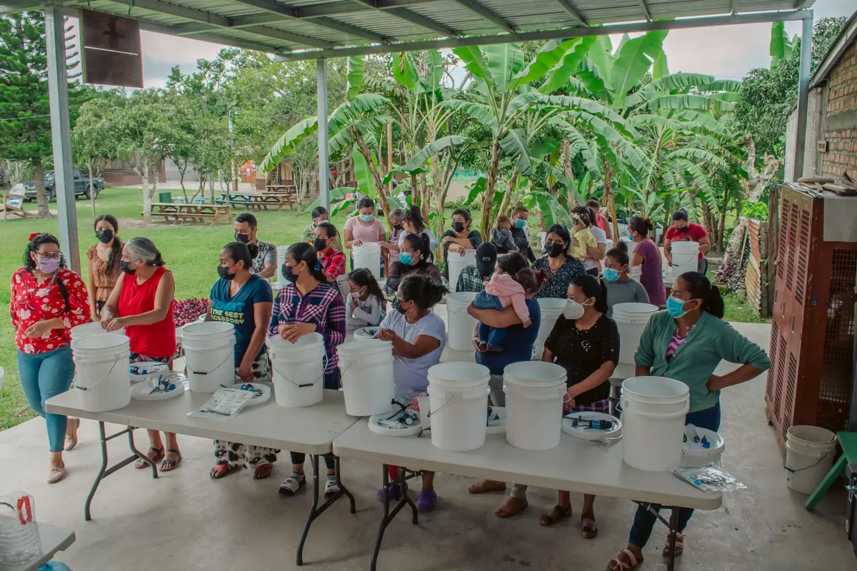 large group in clean water training