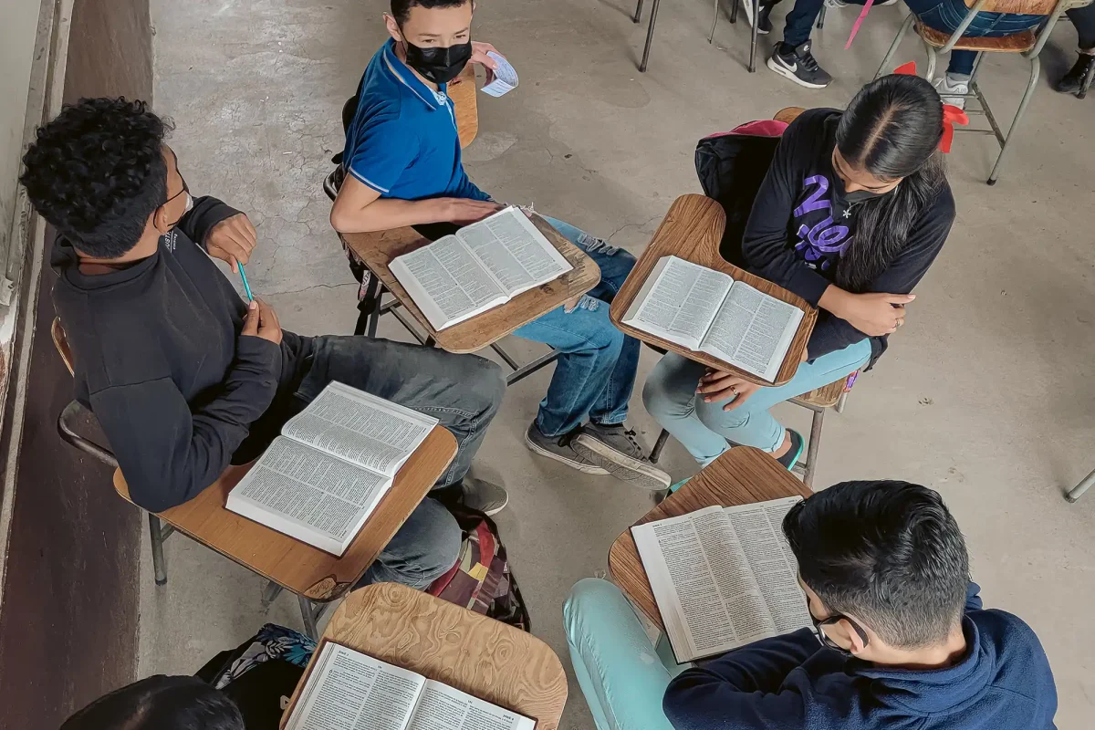 group of students studying